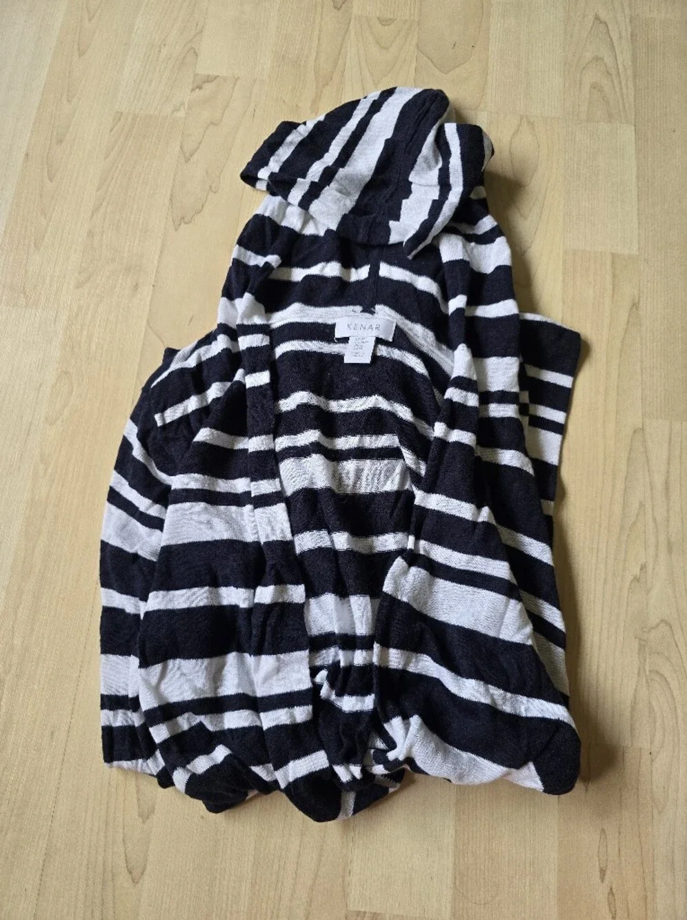 Kenar Linen Blend Hooded Open Front Striped Cardigan Size Medium